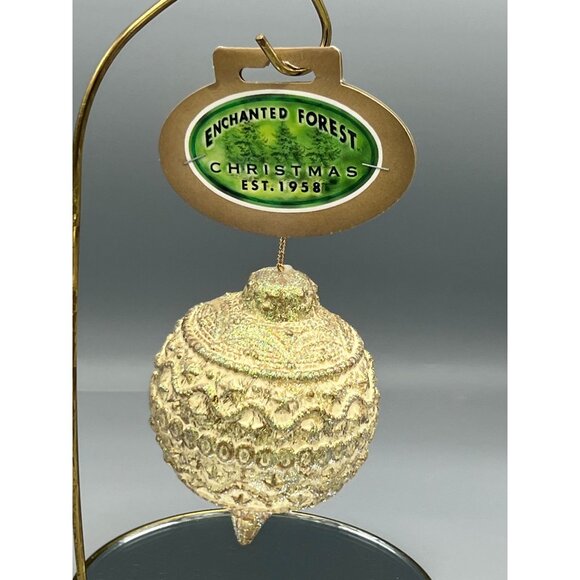 Kurt S Adler Enchanted Forest Christmas Ornament Gold Glitter Ball 4" VTG Decor - Picture 8 of 8